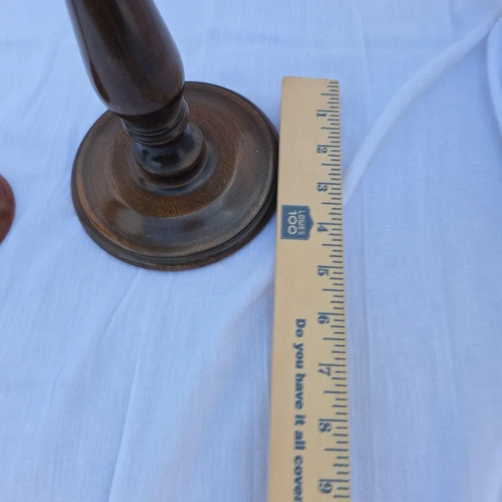Vtg‎ Wood Candlestick Holders Pair Brown Turned Pedestal Taper Spindle Decor